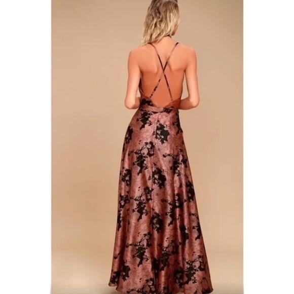 NWT Lulus Tea Gardens Rusty Rose Floral Print Satin Maxi Dress XS Coral Pink - Picture 2 of 16
